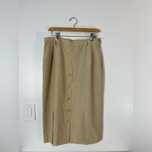 Vintage Bardehle Women’s Size 10 Linen Blend Skirt Gold Buttons Lined Neutral